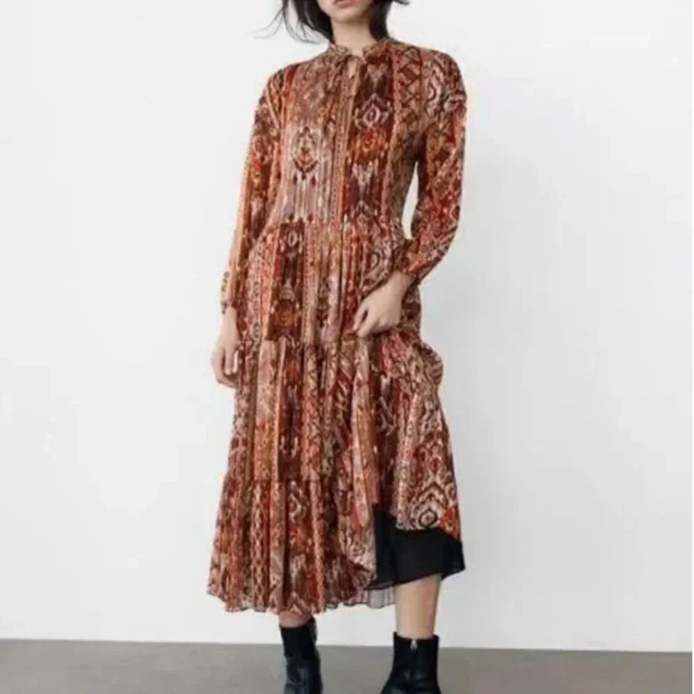 ZARA nwt GEOMETRIC PRINT METALLIC MIDI DRESS - M - Picture 12 of 17